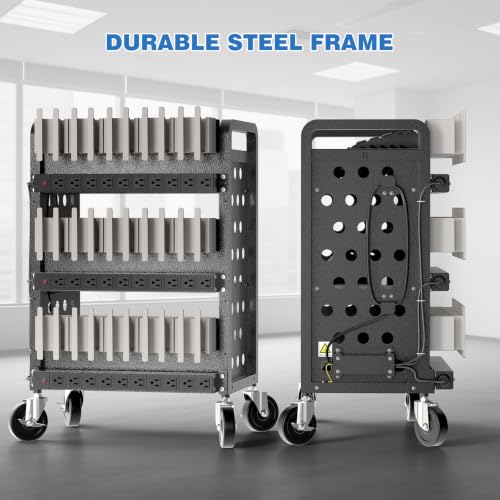 POCHAR 30 Devices Open Laptop Charging Cart for iPads, Tablets - Laptop & Tablet Storage Carts for Classroom, Office - Chromebook Charging Station Cart with Cable Management & Surge Protection