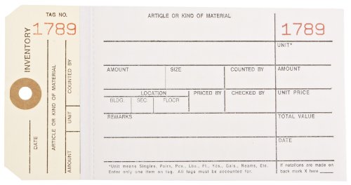 Aviditi Inventory Tags with Printed Carbonless Top Sheet and Stub, #8 6 1/4" x 3 1/8",Wired, Consecutively Numbered Series (1500-1999), White/Manila, for Inventory Management, Case of 500
