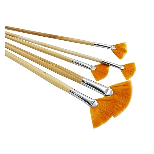 UOHLCX HBJWOV 5 Pcs/Set Long Handle Nylon Fan Shape Paint Brushes Set for Watercolor Oil Acrylic Gouache Painting Art Supplies
