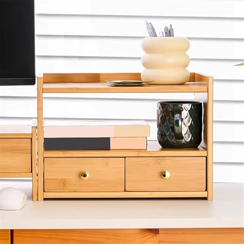 Office Bookshelf Home Simple Bamboo Bookshelf with Double Drawer Countertop Storag Rack
