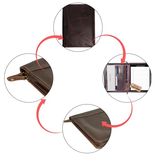 Genuine Leather Professional Padfolio Portfolio - Resume Folder with Luxury Pen, Stylish Document Folio for Letter Size Writing Pad with Business Card Holder, Ideal Gift Portfolios for Men and Women