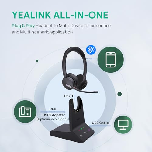 Yealink WH64 Dual UC DECT & Bluetooth Wireless Headset for Phone PC Mobile
