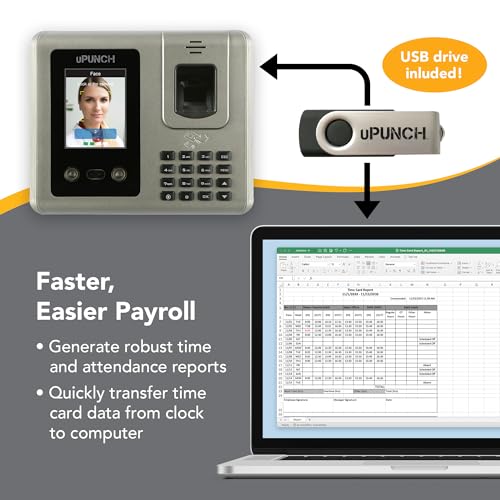 uPunch MK3000 Face Recognition Digital Time Clock for Employees | Small Business Time Tracking System with Keypad, and RFID Options (No Monthly Fee)