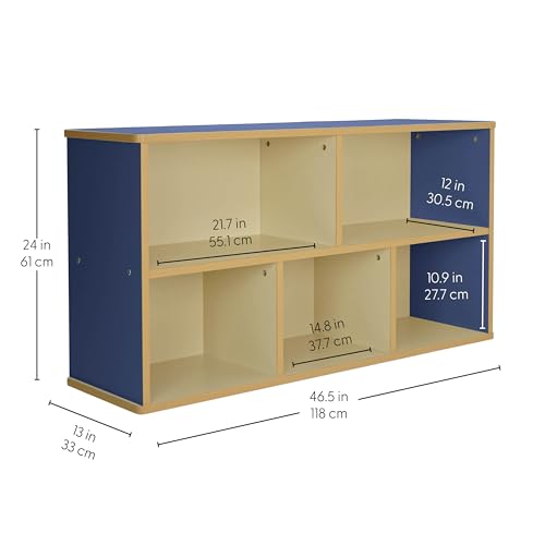 FDP Laminate 5-Compartment Storage Cabinet 24 inch Height Organize Books, Toys, Games, Art Supplies, Durable, Sturdy Furniture for Home, Daycare, Preschool, Classroom - Almond/Blue, 13886-ALBL