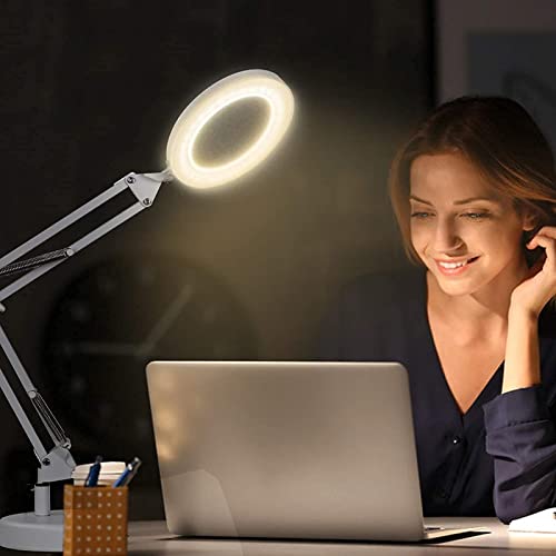2-in-1 LED Magnifying Lamp, Magnifying Glass with Light and Stand, 2.25X Magnifier with 3-Color Mode & Heavy Base, for Reading Hobbies Crafts Workbench Double The Comfort