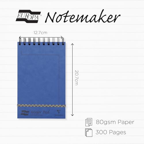 Clairefontaine 'Europa' Wirebound Major Pad, 20.7 x 12.7 cm, Lined, 300 Pages - Assorted Colours (Pack of 10)