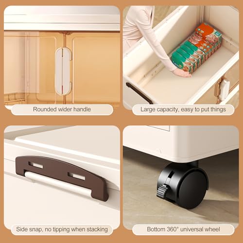 Ergocar Storage Box, Magnetic double opening door large -capacity locker，Transparent Stacking Plastic Storage Boxes with Pulley, for Bedroom, Living Room, Office and Kitchen