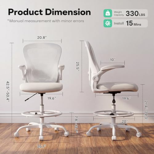 Sucrever Ergonomic Drafting Chair, Tall Office Chair for Standing Desk