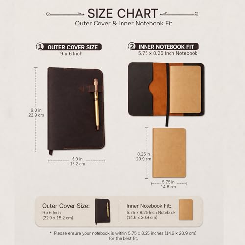 PavinCrafter A5 Leather Journal Cover 5.75 x 8.25 in, Full Grain, Brown