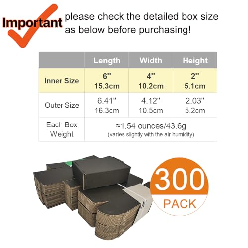 CH-BOX 300 Pack 6x4x2'' Small Shipping Boxes, Corrugated Cardboard Mailers for Business, Black (CM642B-300)