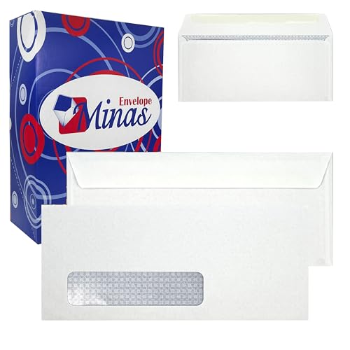 500 Minas Envelope - No. 9 Business Envelopes, Left Window, 3 7/8 x 8 7/8 Inches, 24lb White Paper with Blue Tint, Security Gum Flap, 500 Count, Made in USA, 500 Count