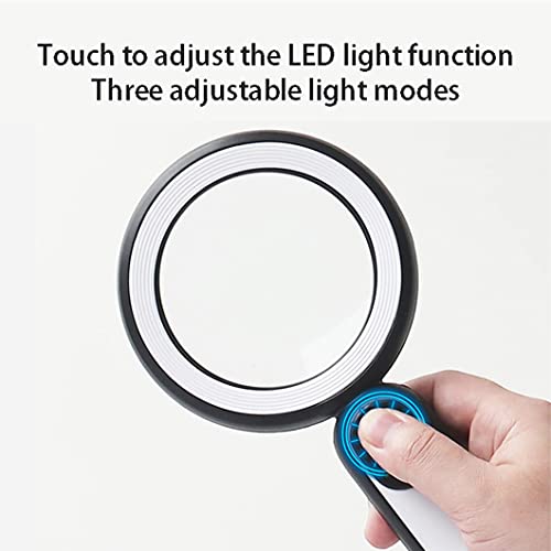 QPZK 30X Handheld Magnifying Glass with 21 LED Light, Rechargeable Illuminated Lighted Magnifier, 120mm Reading Magnifier for Seniors Read,Coins,Stamps,Map,Inspection Black