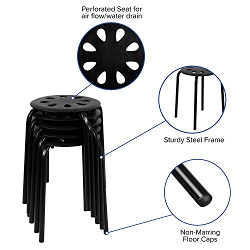 Classroom Essentials Plastic Nesting Stack Stools, 17.5" Height, Black (5 Pack)