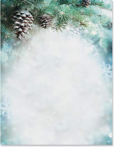 Winter Pine Elegance Christmas Holiday Theme Paper Stationery, 100 Sheets