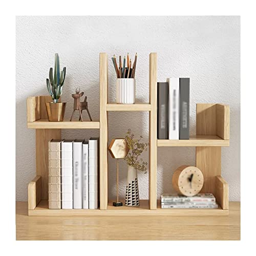FENOKD Book Shelf Desktop Shelf Wood Desktop Bookshelf Office Desk Shelf Rack Display Stand Shelf Storage Organizer for Bedroom Bathroom Kitchen Dorm Decor, Log Color Shelves Fo