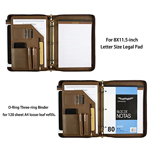 Genuine Leather Portfolio Binder, Vintage Leather Binder 3 Ring, Personalized Portfolio Organizer for Men & Women, Custom Padfolio Folder with Name/Logo Engraved (Khaki)