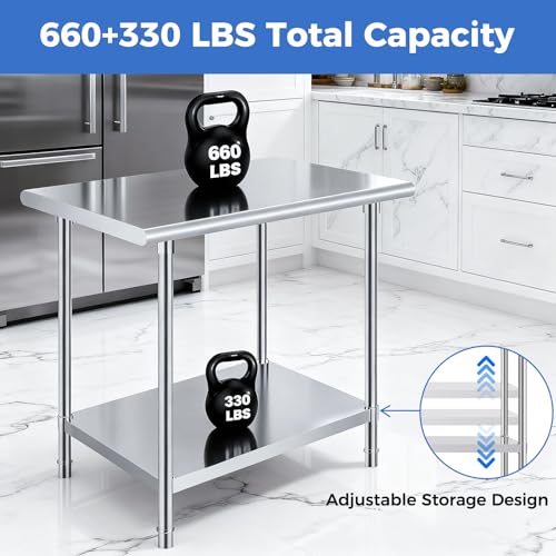OSTBA Stainless Steel Prep Table 30 x 48 Inches with Backsplash