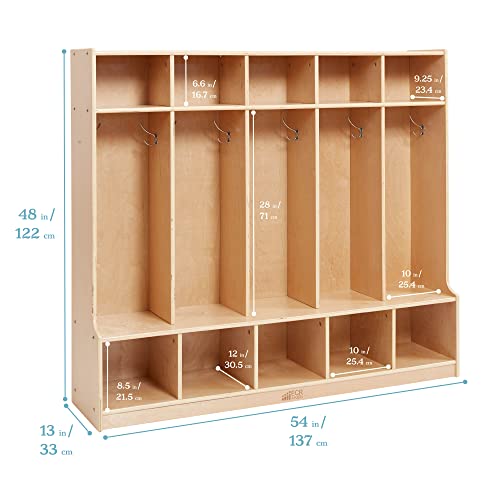 ECR4Kids 5-Section Coat Locker with Bench and 5 Scoop Front Bins, Classroom Furniture, Contemporary