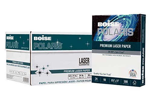 BOISE POLARIS Premium Laser Paper, 8.5" x 11" Letter, 98 Bright White, 24 lb., 8 Ream Carton (4,000 Sheets)