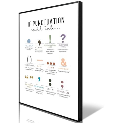 ZRHJKYV If Punctuation Could Talk Poster Boho Funny Classroom Wall Art Canvas Printed Educational Posters For Family School Counselor Office Wall Decor 24X36 in Black Framed Ready To Hang