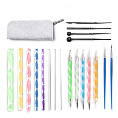 QVEZPRYX Mandala Tools 20-piece Set Acrylic Embellisher Rod Storage Bag Line Pencil Pill Point Drill Pen