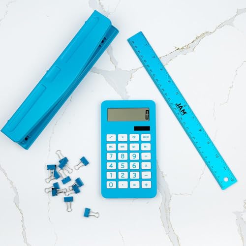 JAM PAPER Desktop Calculator - 10 Digit LCD Display - 3 3/4 x 6 3/4 Inches - Red & Blue Combo - Bulk 10/Pack