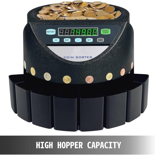piudoiliy Coin Counter, Automatic Electronic Coin Counting Machine,300-500 Coins/min Batch Counting Coin Counter Sorter (Black)