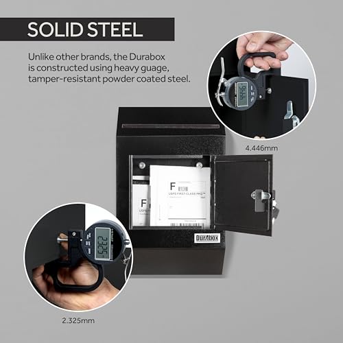 Durabox Drop Box Deposit Safe 10 x 4 x 16” Heavy Duty Steel with Slim Profile Wall Mailbox with Wide Deposit Slot for Letters, Documents Checks and Cash for Home, Office & Commercial (W300) (Black)