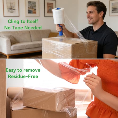 PAFEI 5 inch Plastic Stretch Film Shrink Wrap Roll for Moving -12 Rolls
