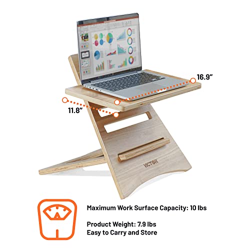 Victor Laptop Stand - Adjustable Acacia Wood Standing Desk Converter with 5-Level Height Adjustment, Portable Design, Fast Tool-Free Assembly, Natural Finish