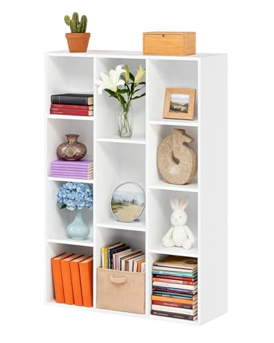 Whitmor 11 Cube Storage Organizer, 4 Tier Stackable Bookcase, Open Storage Display Bookshelf, Storage Cabinet for Living Room, Bedroom, Home, Office, 29.1" L x 9.4" W x 41.7" H, White