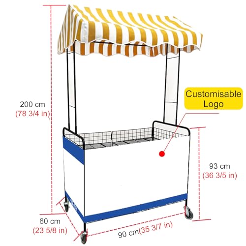 Portable Market Stall Steel Mesh Cart for Outdoor Vendor, Commercial Street Food Trolley Utility Display Stand with Locking Wheels, Folding Folding Retail Booth Kiosk(Yellow,90x60CM(35 2/5 x23 3/5 in)