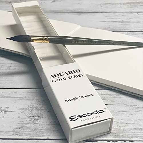 Escoda Aquario Gold Series 1140 Joseph Zbukvic Artist Watercolor and Acrylic Paint Brush, Short Handle, Round Mop, Petit Gris Natural Squirrel Hair (Size 18)