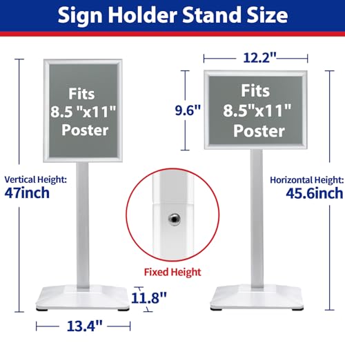 VAIIGO Pedestal Sign holder Stand 8.5x11inch Adjustable Standing Floor Sign Stand with Heavy Base & Snap Frame Display Stand for Indoor Outdoor Business Store Sign Holder Poster Stand (Silver)