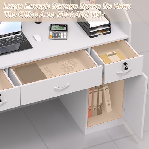 AHB Reception Desk, Modern Front Desk with Counter, 50 Inch Retail Counter with Lockable Drawers for Office,Beauty Salon,Lobby,Checkout,Clinic, Retail,Reception Room