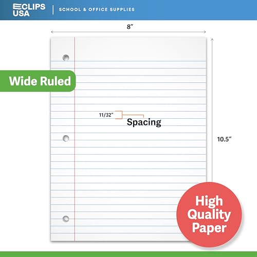 Wide Ruled Loose Leaf Paper Wide Ruled Notebook Paper Lined Writing Filler Paper 10.5” x 8” 56 gsm 3600 Sheets 150 Sheet Per Pack (24 Pack)
