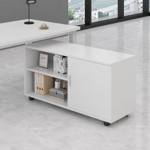 ORNDSDM 31.5" Rolling Printer Stand with Storage, White Printer Cabinet