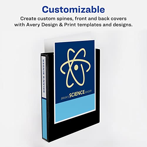 Avery Heavy Duty View 3 Ring Binder, 1.5"One Touch Slant Ring, Holds 8.5" x 11" Paper, 4 Black Binders (79870)