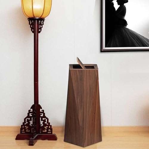 Drsyffsup Walnut Wood Narrow Garbage Bin | Office Trash Cans for Near Desk | Durable Diamond Shaped Trash Can | Rubbish Container Paper Basket Garbage Cans with Lids | Bathroom Bedroom Wastebasket