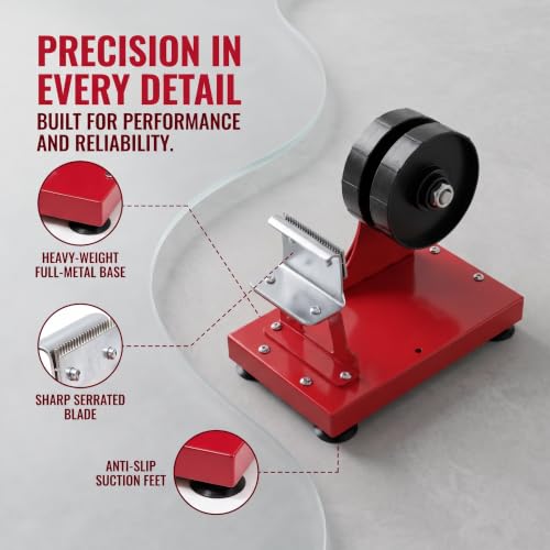Heavy Duty Desktop Tape Dispenser, Dual‑Roller Tabletop Tape Cutter, Max 60mm Width, with Weighted Suction Base, for Warehouse Shipping Packaging Sealing