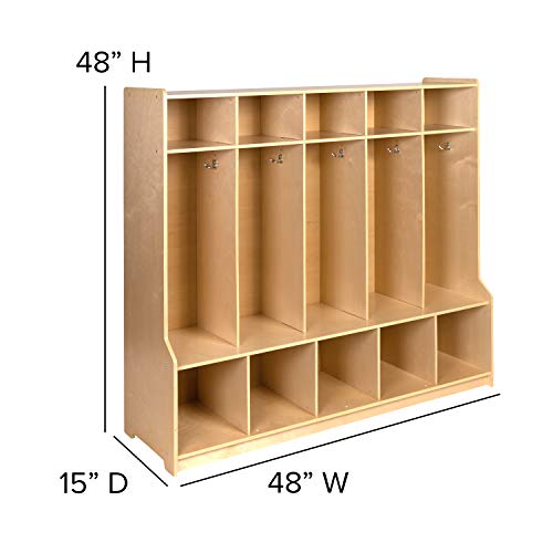 EMMA + OLIVER Wood 5 Section School Coat Locker with Bench
