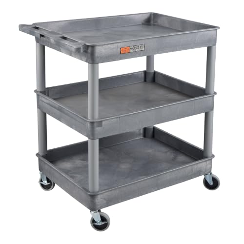 LUXOR TC111-G Large Tub Cart, Three Shelves, Caster Wheels with Locking Brake, Assembly Required, 32" W x 24" D x 38.25" H, 133 Lbs