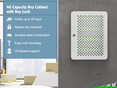 Barska 40-Position Key Cabinet Lock Box with Key Lock – See-Through Door, Numbered Hooks, Green Tags, Wall Mount Steel Organizer for Home, Office, or Property Management