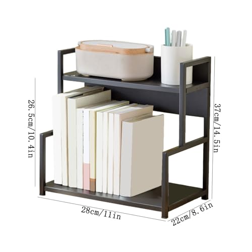 Office Bookshelf Industrial Style Tabletop Bookshelf Two Layers Open Metal Storage Rack