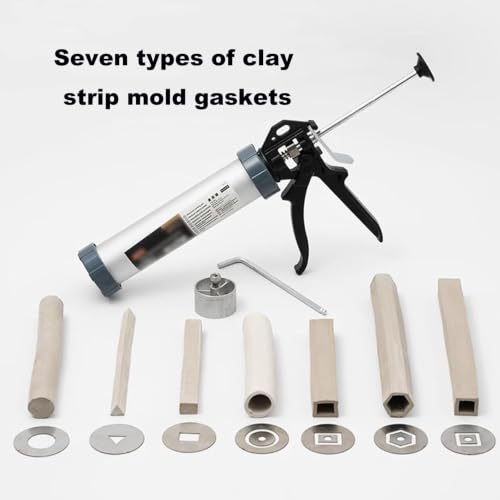 Opazua DIY Soft Hollow Mud Stick Extruder Set, Clay Extruder Gun, with 7 Different Molds Plates, Handheld Extruder Clay Tool, for Sculpting and Ceramics Crafting