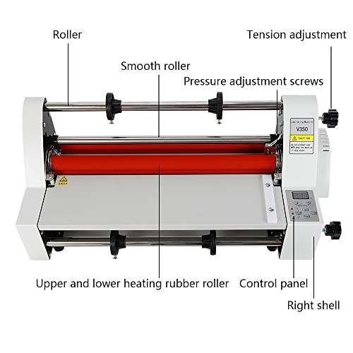 Office Laminator Machine Commercial Hot Cold Roll Laminato Cold Laminating, Single/Dual Sides Lamination, Tension Adjustable for Various Types Such as Cross-Patterned Films