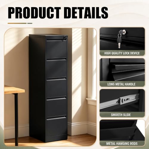 FOSTOKO 5 Drawer File Cabinet for Home Office, Vertical Filing Cabinet