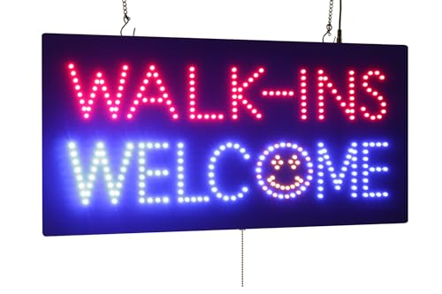 Walk-ins Welcome Sign, Jumbo size, 31"x17", 78x43cm, TOPKING, LED, Neon, Florescent, Signage, Signboard, Display, Billboard, Screen, Grand Opening, Gift