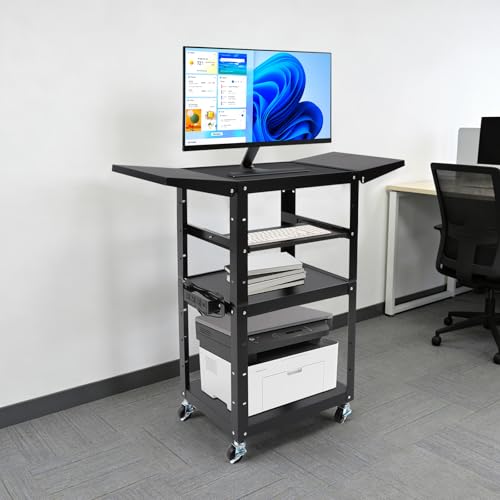 3-Tier Computer Cart on Wheels Computer Tower Stand Heavy Duty Rolling Work Station Utility Rolling Cart for Electronic Devices Tools, Height Adjustable, Holds Up to 300 lbs