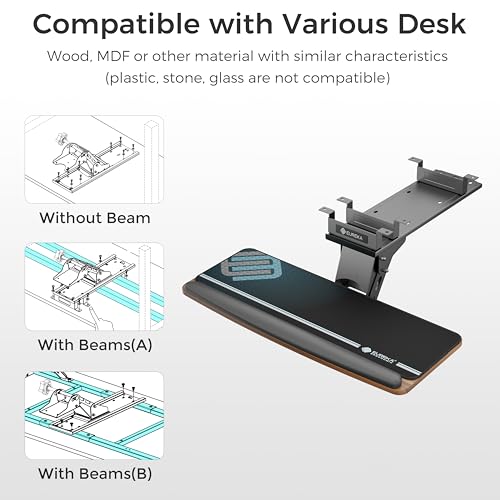 EUREKA ERGONOMIC Keyboard Tray Height Adjustable, Swivel Tilt Computer Keyboard Drawer Under Desk, 25x9.13'' Sliding Keyboard & Mouse Platform with Mouse Pad for Typing, Walnut